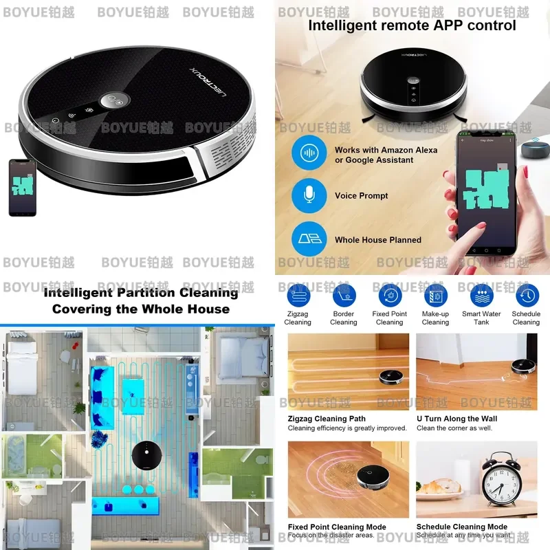 LIECTROUX/LILIN C30B Robot Vacuum Cleaner AI Map Navigation,Memory,Smart Partition,WiFi App,6000Pa Suction,Electric Water