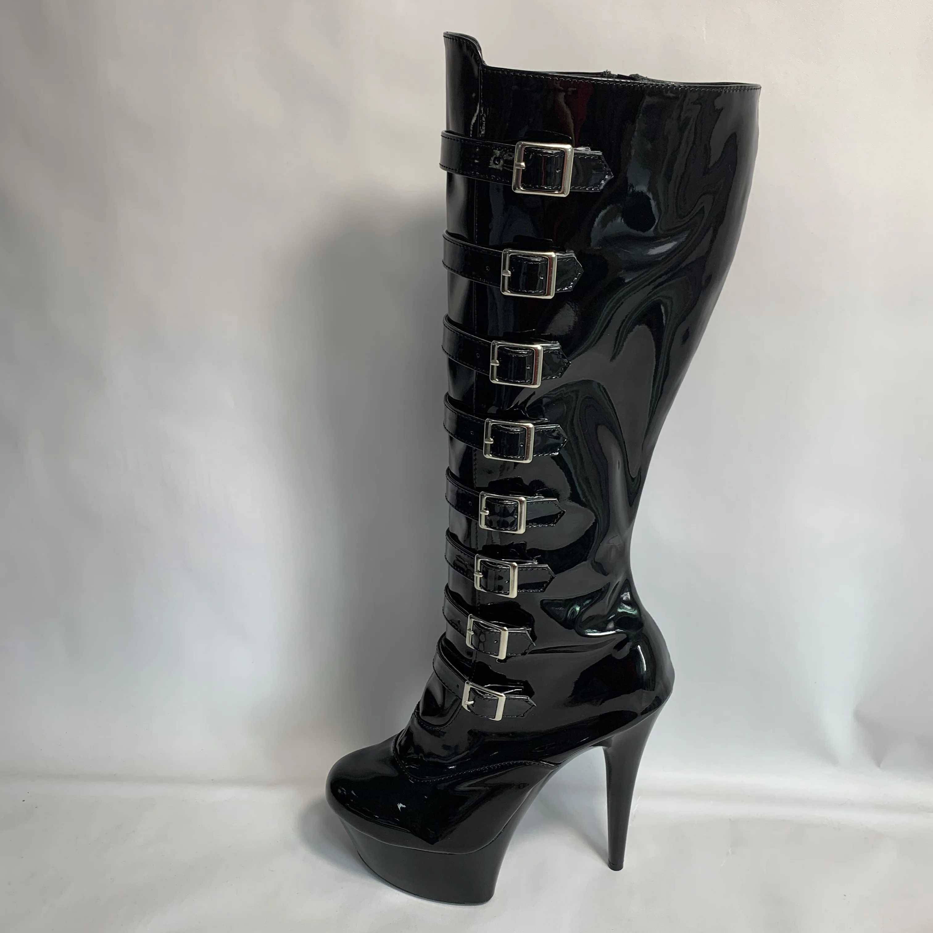 15cm Ultra High Heels Knee-High Boots Punk Hasp Shoes Side Zipper Round Toe Boots 6 Inch Fashion Gothic High Gladiator Boots