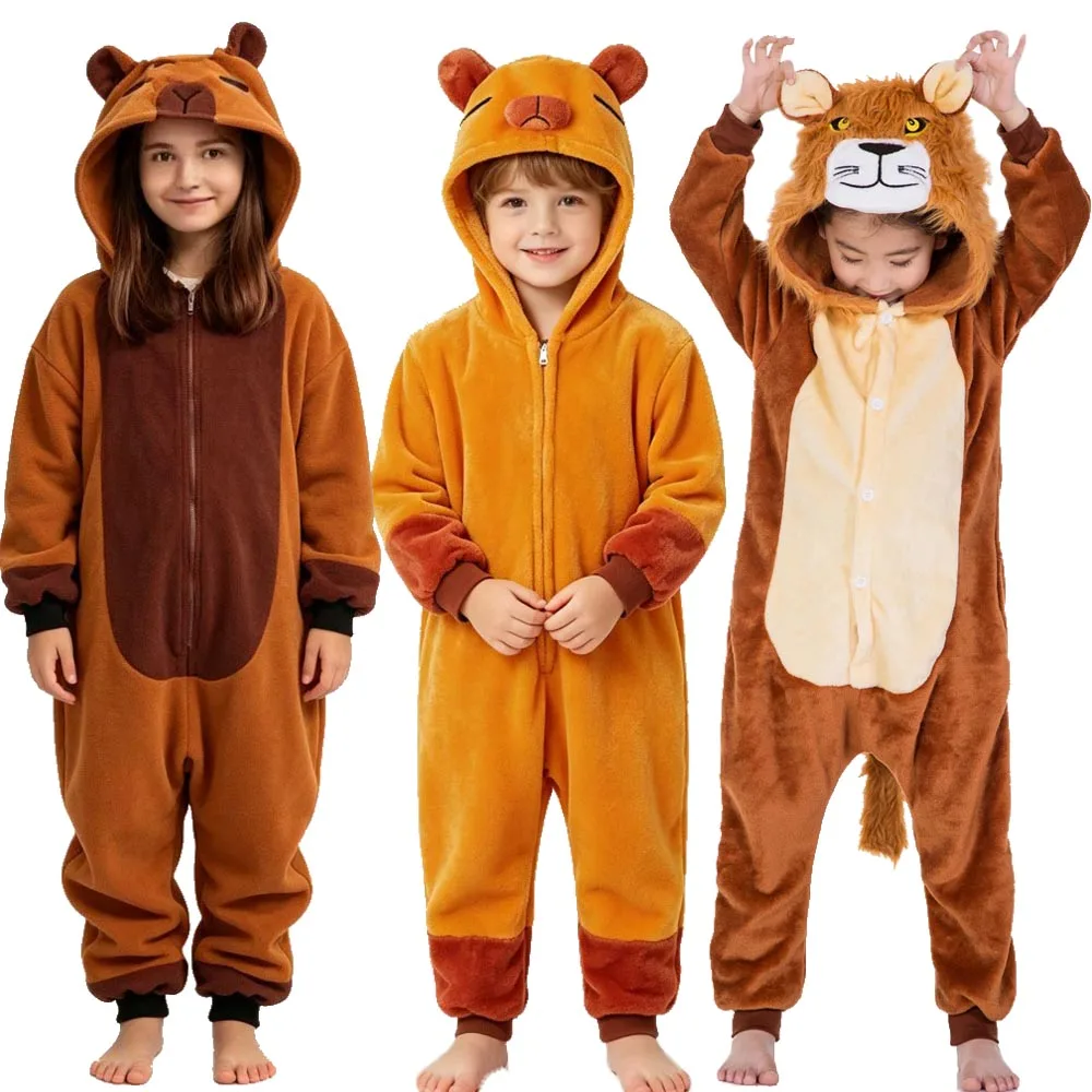 Kids Kigurumi Dinosaur Overalls Toddler Onesies Winter Pajamas Green Yellow Pink Blue White Unicorn Jumpsuits Halloween Costume view 2