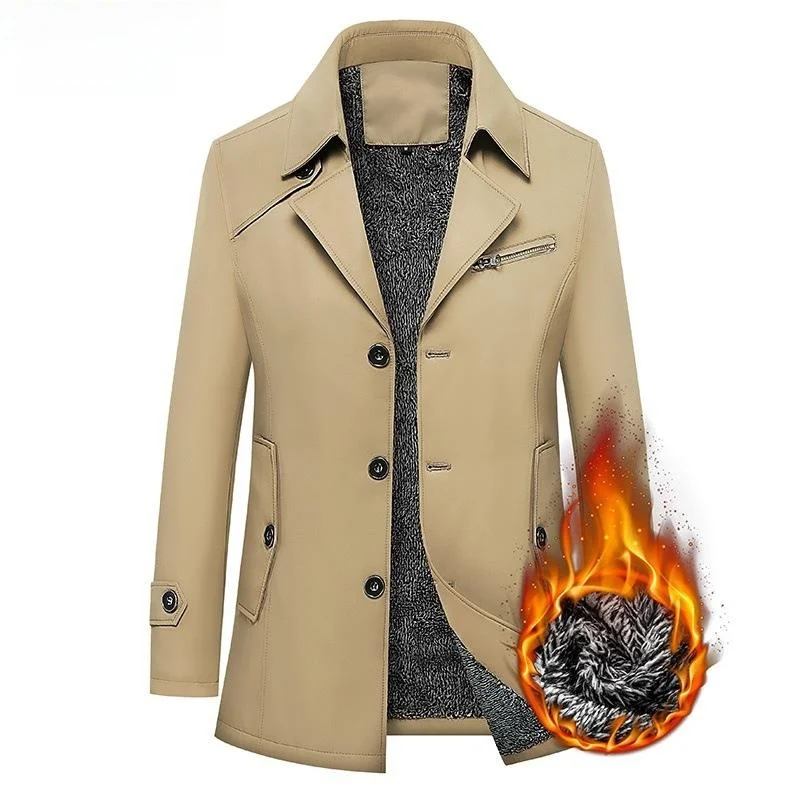 

M8XL New Men's Fleece Lined mid Length Jacket Autumn Winter Windbreaker Quality Suiting Loose Fit Multiple Pockets Cleanfit S...