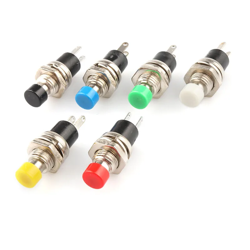 40 pcs SPST Mini Push Momentary Switch Red Black Green Yellow Blue White  Cap 250V/3A 125V/6A Nomal Off