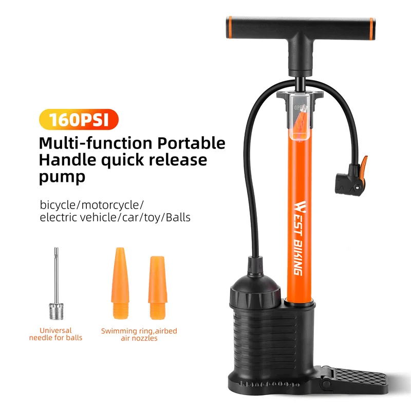 WEST BIKING 160PSI High Pressure Floor Pump Dual Cylinder Tire Inflator Aluminum Alloy Manual Air Pump For E-bike MTB Road Bike