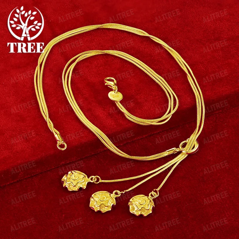 

50cm 18k Gold Flower Pendant Necklace Snake Chain Girl Birthday Gift Anniversary Party Nice Beautiful Jewelry Accessories