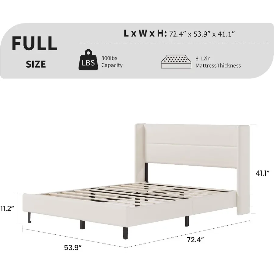 IDEALHOUSE Full Size Bed Frame with Wingback Headboard, Beige