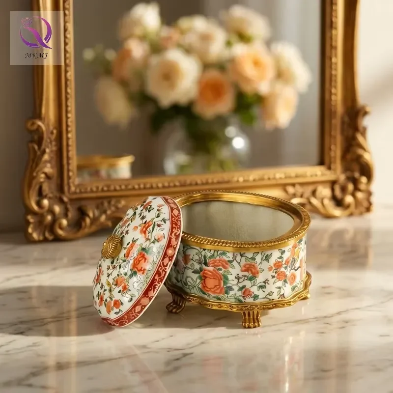 Elegant Ceramic Cylindrical Jewelry Box with Intricate Patterns Luxury Home Decor Storage Container for Rings and Earrings