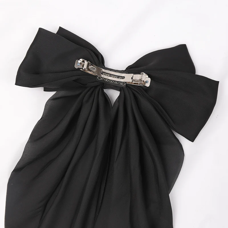 Elegant Bow Ribbon Hair Clip for Women Fashion Solid Satin Black Clip Simple Hairpin Headband with Clips Girls Hair Accessories