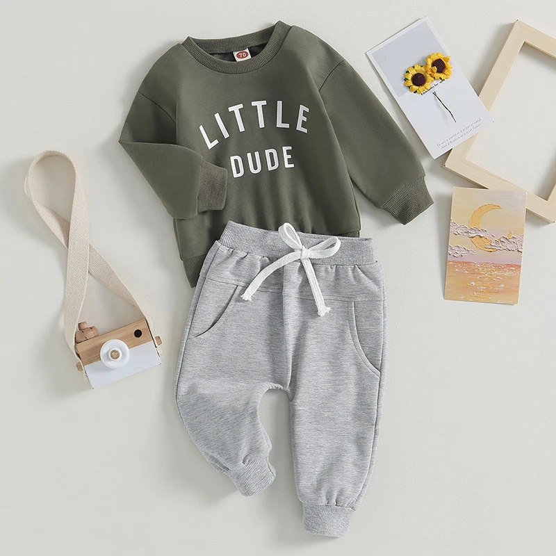 2Pcs Newborn Infant Baby Boy Clothes Toddler Letter Print Long Sleeve Sweatshirt Jogger Pants Set Casual Outfits