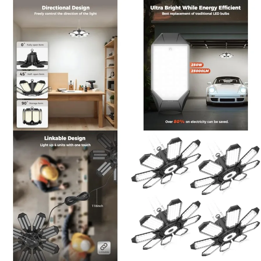 5000LM Linkable LED Garage Light with Foldable Panels