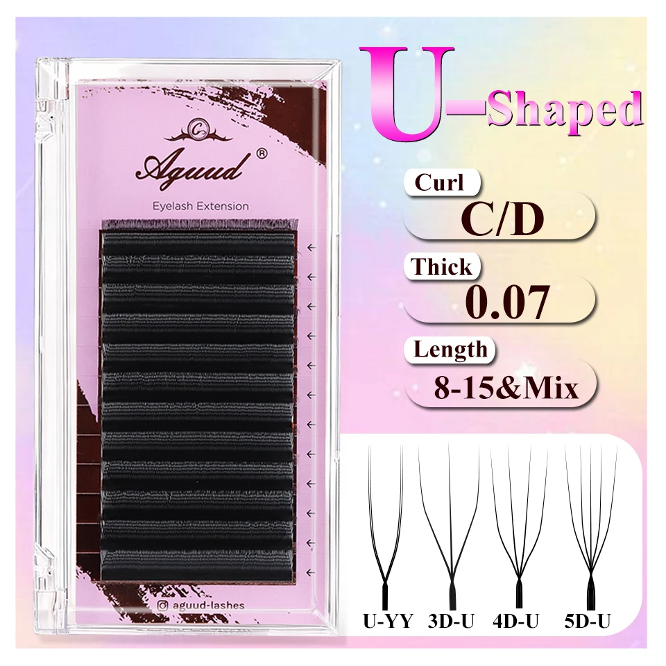 AGUUD NEW U Shape Eyelash Extension U-YY False Eyelashes Matte Black 3DU 4DU 5DU Eyelash Easily Grafting Natural U Shaped Lashes