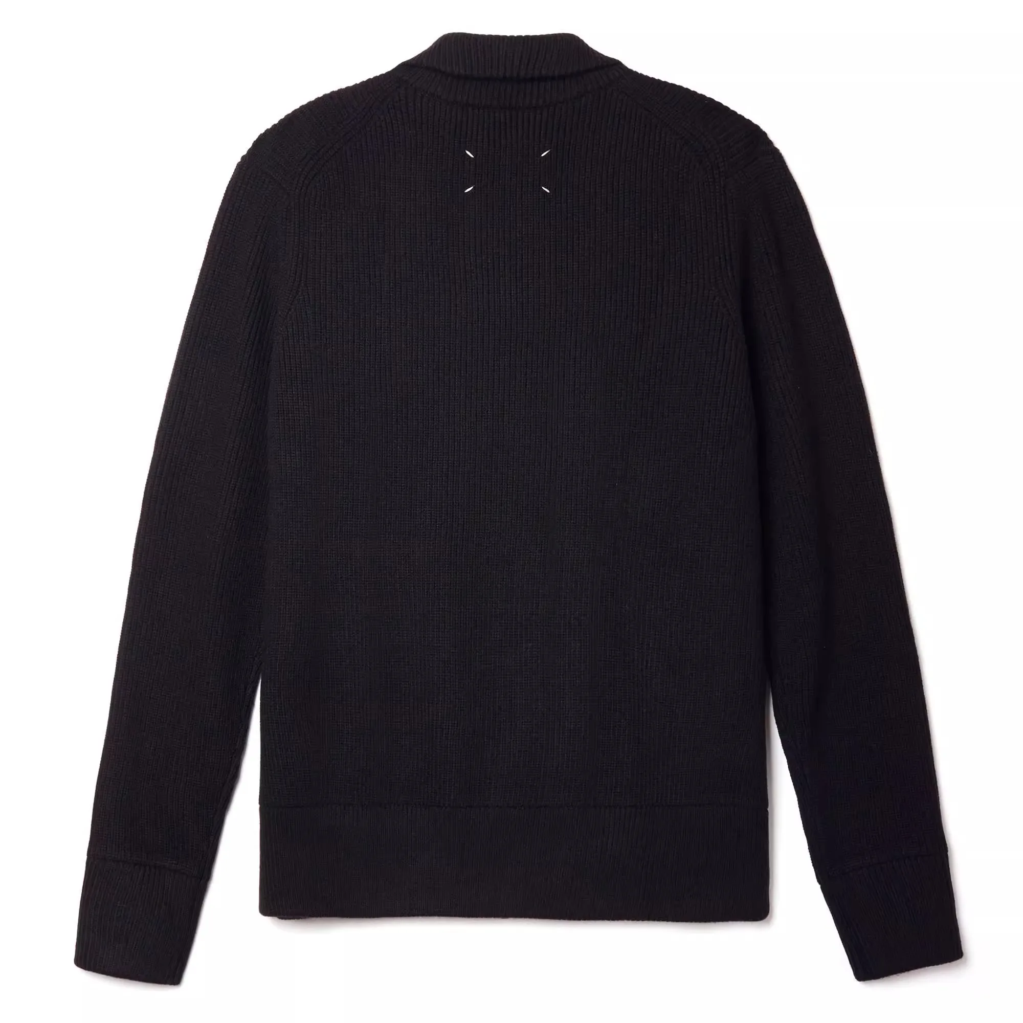 سترة صوفية محبوكة بسحاب مزدوج من الصوف ذات أربعة زوايا سوداء برقبة عالية وياقة واقفة وسحاب مزدوج للرجال #5