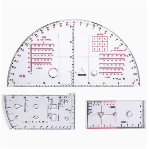 Command ruler, longitude and latitude semicircular ruler, topographic operation ruler, geographical coordinate ruler 1:50,000