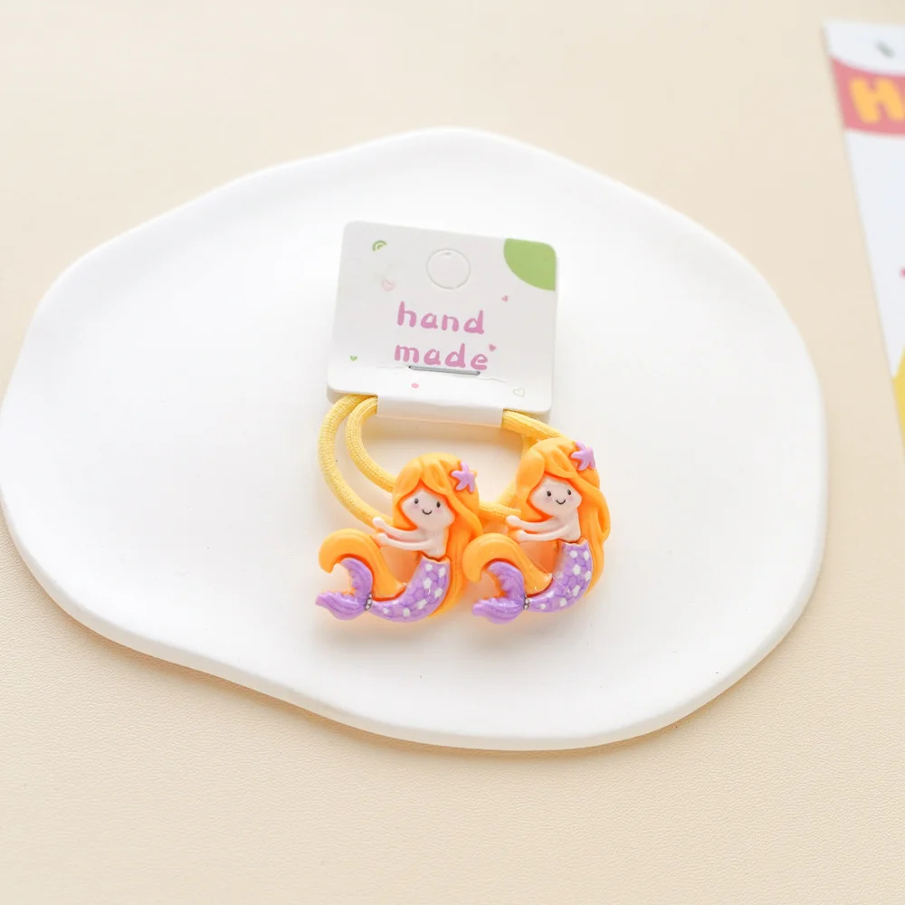 2PCS Lovely Cartoon Mermaid Resin Elastic Hair Bands Princess Hair Accessories Children Hair Ties Baby Headwear For Girls Kids