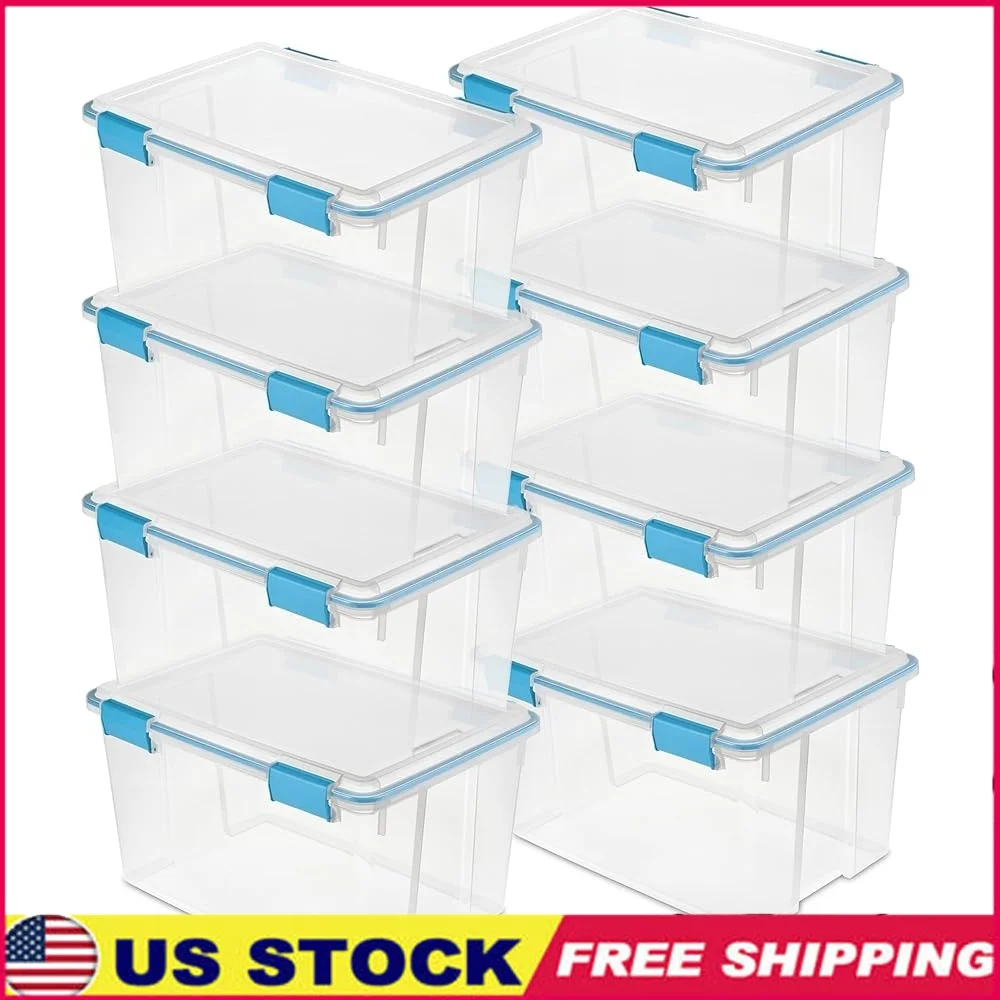 

8 упаковок устойчивых к атмосферным воздействиям контейнеров для хранения с защелками, прокладки, влагостойкие прочные штабелируемые органайзеры для домашнего офиса