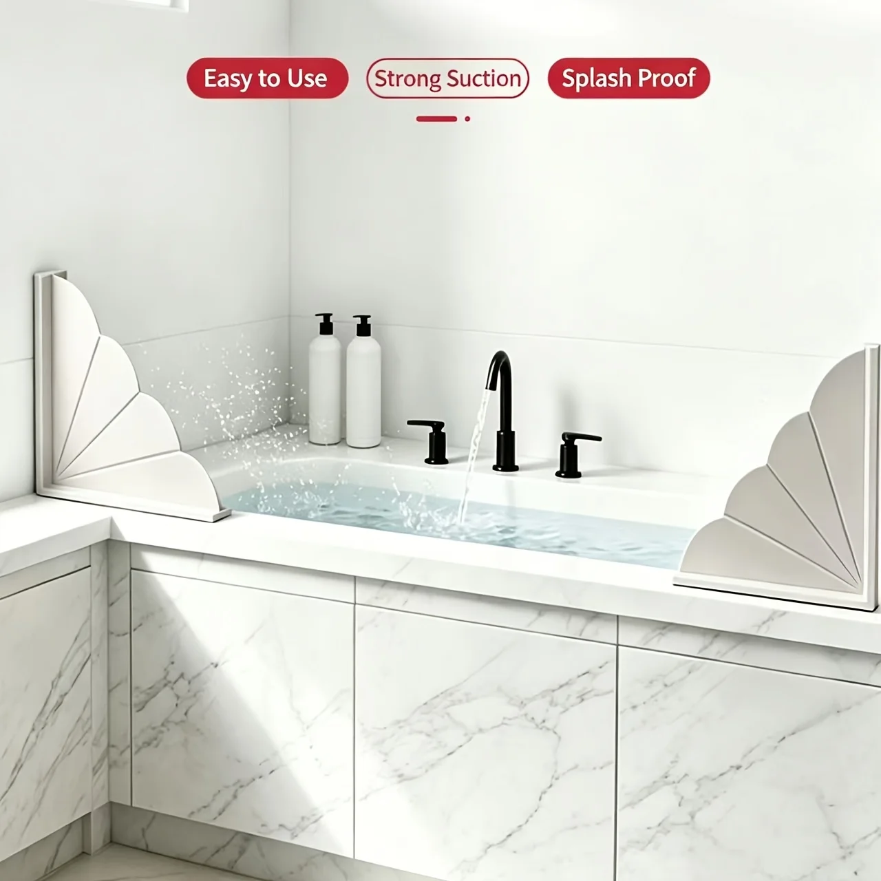 Bathtub Splash Guard, Reusable Anti-Splash Water Stop Panel with Suction Cups, Corner Water Barrier for Bathtub, Sink & Shower