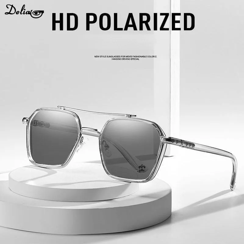 New Men's Outdoor UV-resistant Light-sensitive Color-changing Double-beam Sunglasses for Driving Men Sunglasses