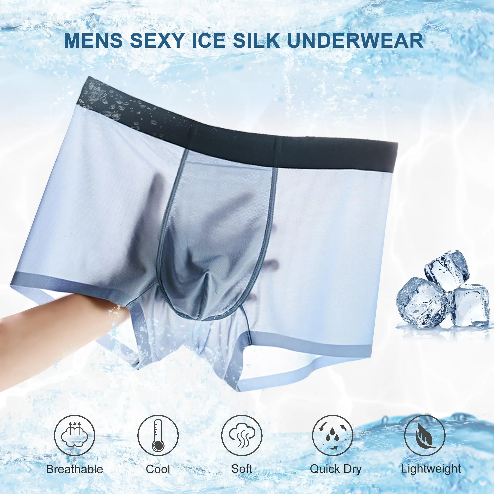

3 Pcak Mens Boxer Shorts Ice Silk Sexy Boxer Briefs Shorts Quick Dry Underwear Breathable Trunks Underpants S-XL