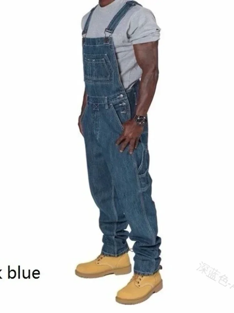 Mens Jeans 2024 Overalls Men Pockets Casual Loose Long Denim Pants Slim Splice Straight Rompers Autumn Plus Size Long Jeans Men