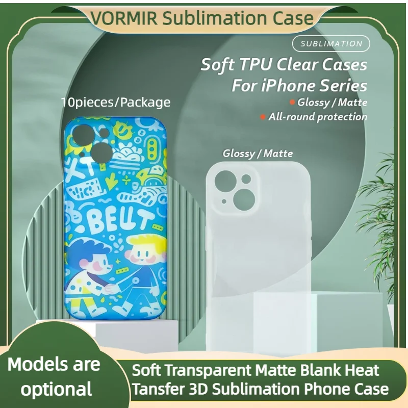 10pcs Soft Transparent Matte Blank Heat Transfer 3D Sublimation Print Flim Phone Case Full-Wrap Custom Cover With Camera Protect