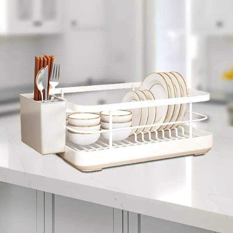 Dish Drying Rack Utensil Drainer With Utensil Holder Dish Organizer Drying Dish Rack With Drip Tray For Bowls And Plates