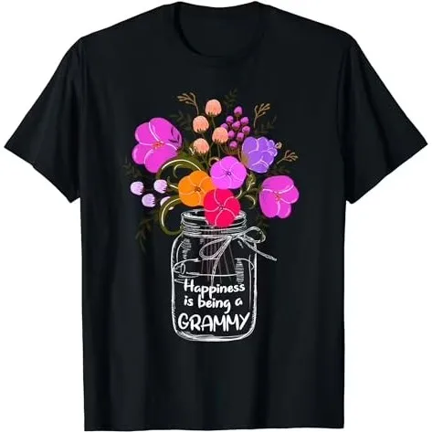 happiness is being a Grammy Flower Bouquet T-Shirt Gift For Grandma Mom Casual Cotton Short Sleeve Tee