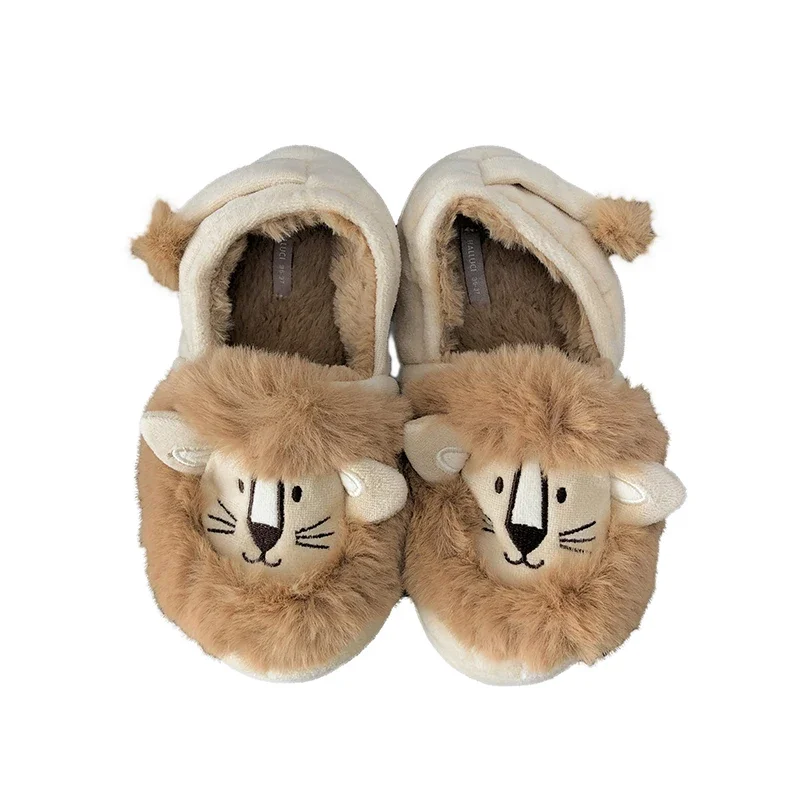 Womens Mens 3D Lion Plush Slippers Winter Warm Indoor Shoes Furry Girls Lovely Cute Plus Size Fur Slides