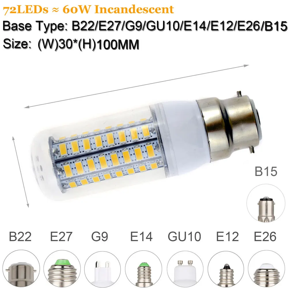 10X Led Corn Light Bulbs 5730 Smd 260V 220V 240V Led Bulb For Home B22 E14 Gu10 E12 9W G9 E27 Warm White Decorative Lamp Bedroom