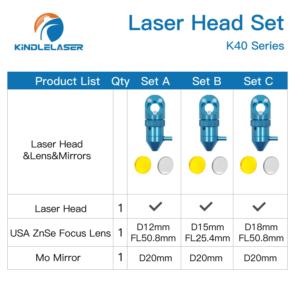 KINDLELASER CO2 Laser Lens ZNSE Laser head Set per K40 Series macchina da taglio per incisione Laser Dia.12/15/18mm lunghezza focale 50.8mm