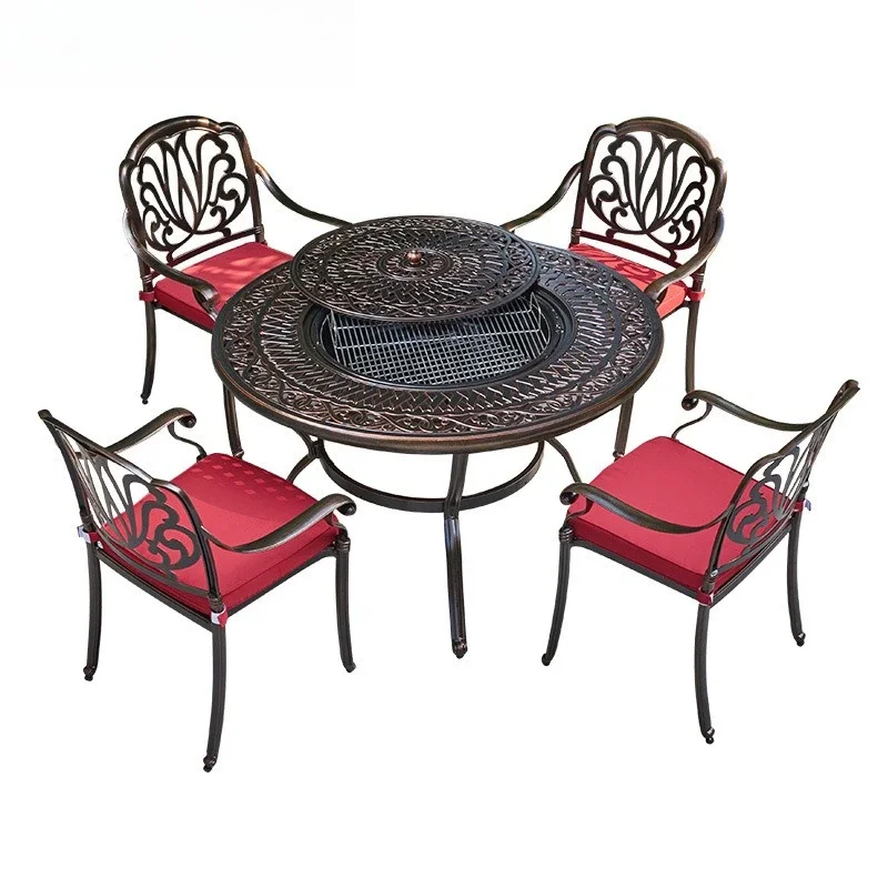 

Outdoor courtyard barbecue table and chairs dual-purpose, oven household charcoal barbecue table