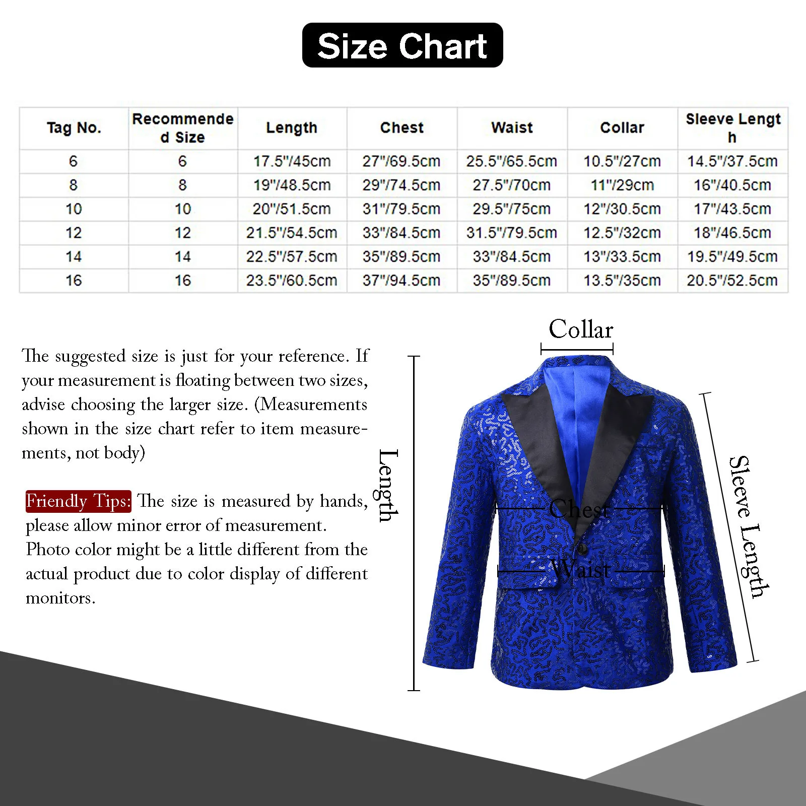 Kids Boys Sequin Blazer Tuxedo Coat Gentleman Suits Lapel Long Sleeve Tailcoat for Wedding Banquet Party Magic Shows Performance