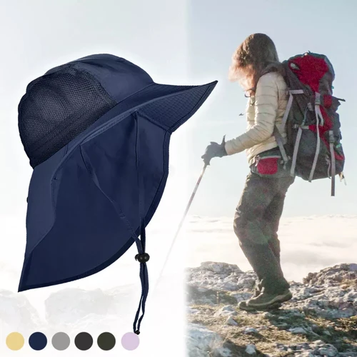 Imagen 2 del producto 1 Uds. Gorra con solapa de cuello transpirable, gorra plana de ala ancha Unisex ligera, sombrero de pesca plegable para exteriores, sombrero de ala grande