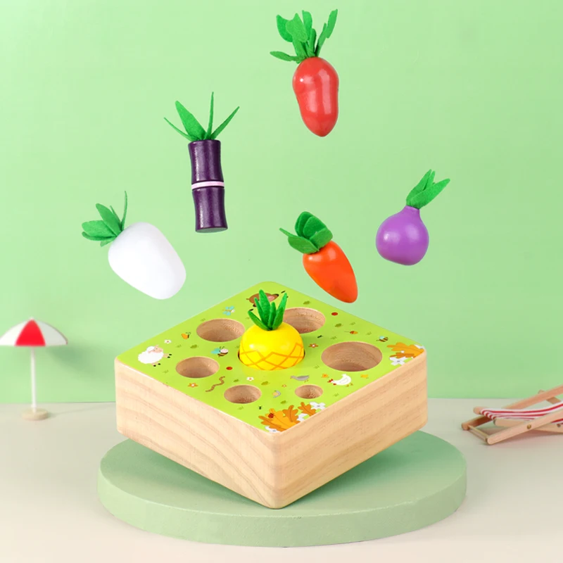 Montessori Early Education Wooden Toys  Carrots Farm Vegetable Fruit Learning Cognition Educational Toys for  Gift