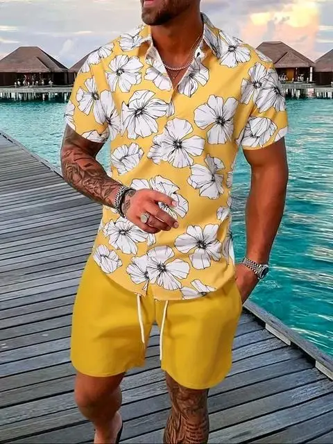 Summer Tropical Plants 3D Print Men Shirt Sets Fashion Short Sleeve Shirt Oversized Casual Beach Shorts Streetwear Suits Clothes