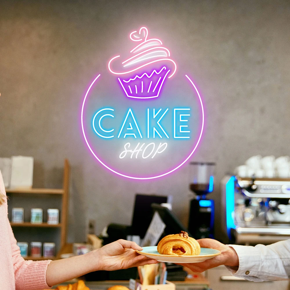 

Ice Cream Cake Neon Sign Cafe Shop Store Wall Decor Custom Led Signs for Dessert Shop Ice Cream Bar Neon Art Open Welcome Sign