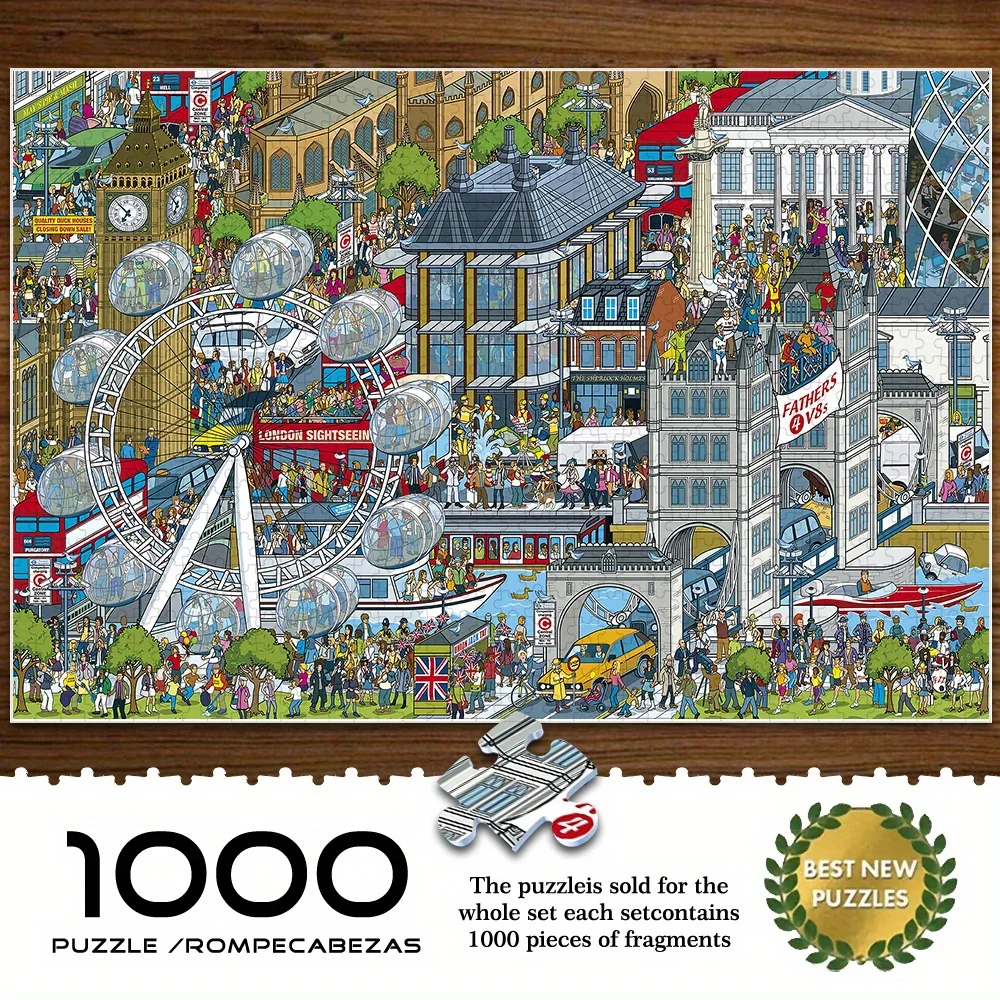 Rompecabezas de 1000 piezas - Londres Reino Unido Big Ben y monumentos, rompecabezas extra grande de 74,98x50,01 cm con río de Thames, reloj vintage Towe