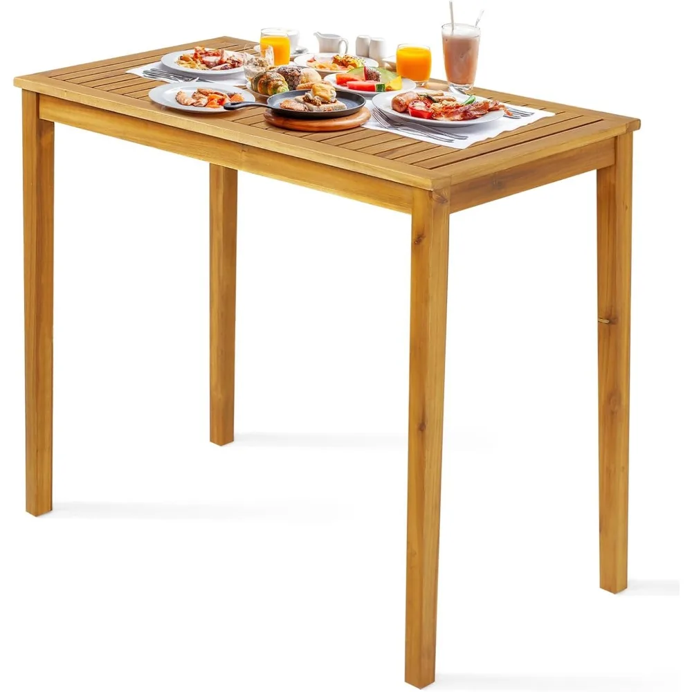 

Outdoor Acacia Wood Bar Table, 45” Rectangular Bar Height Farmhouse Rustic Dining Table with Slatted Tabletop, for Pati
