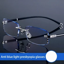 Shatar gafas de lectura sin marco con borde de corte de diamante para hombres y mujeres, ultraligeras, alta definición, antiluz azul, presbicia