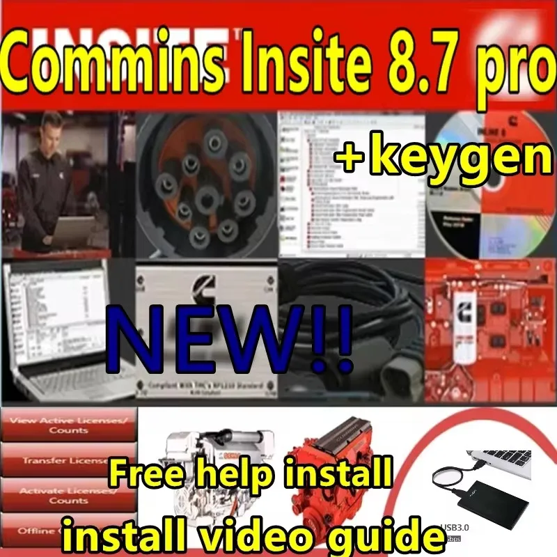 برنامج تشخيص محرك Keygen مجاني من Cummins Insite 8.7 Pro لاختبار رمز الخطأ والتعديل يدعم متعدد اللغات