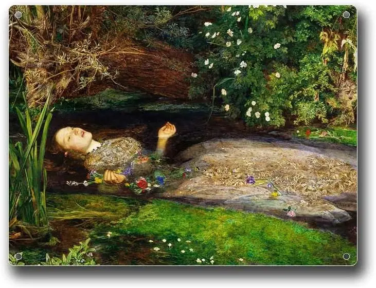 ERHPSXB Tin Signs John Everett Millais Ophelia (1852) Vintage Womens Art Wall Gothic Lady Of The Lake Metal  S
