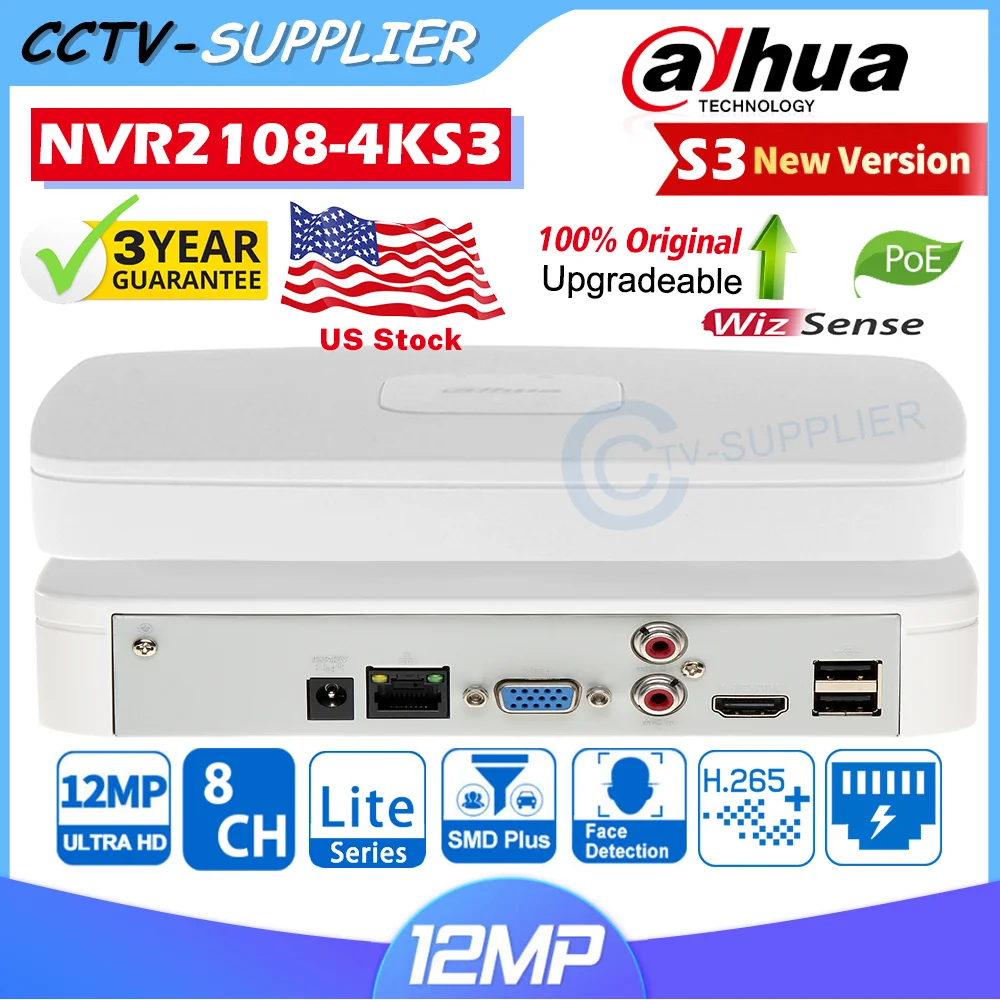 

Dahua Original NVR2108-4KS3 8Channels 2-Series 1-Bay 1U 1HDD NO-PoE 4K NVR H265 HDMI VGA Network Video Recorder