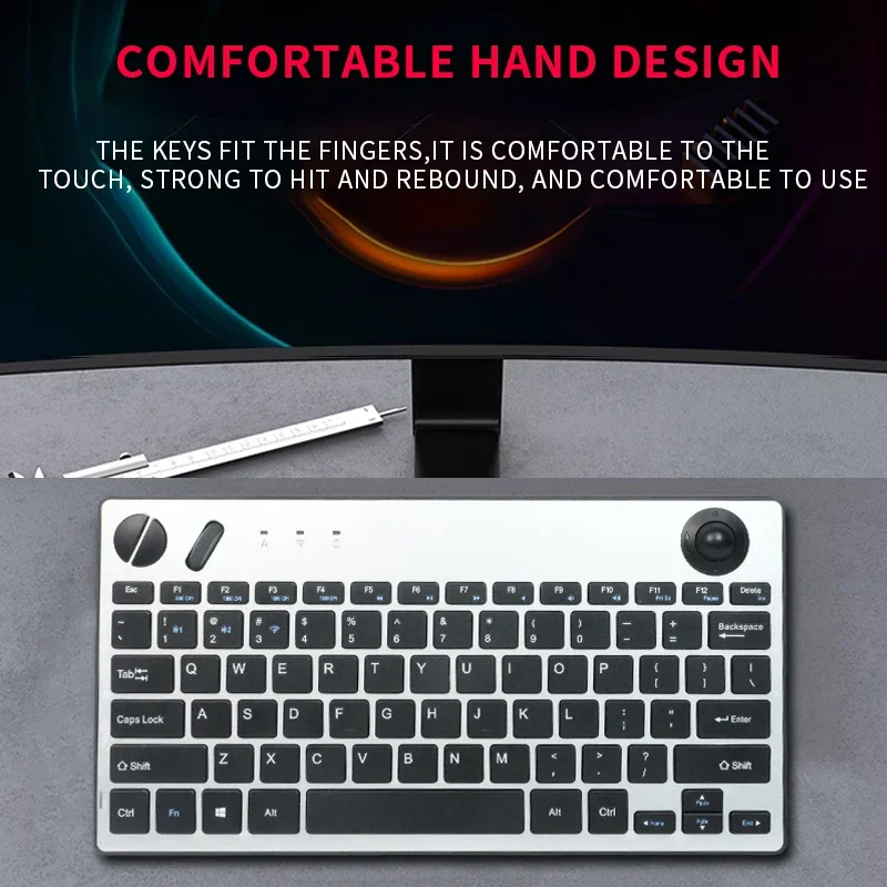 Wireless Keyboard with Trackball Air Mouse 1600dpi Bluetooth Keyboard for TV iPad Phone Laptop Slient Click Keyboard