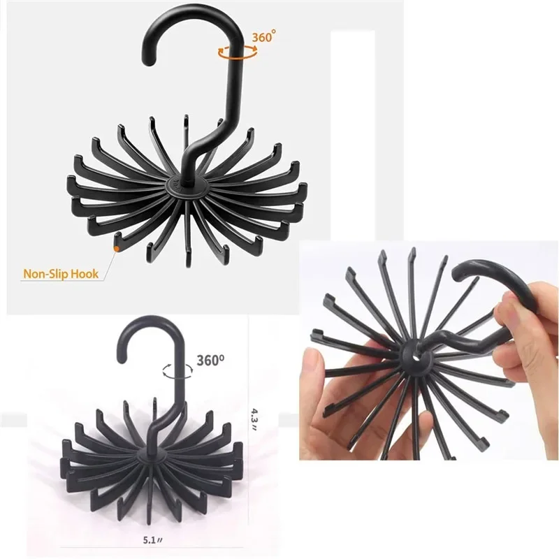 Tie Hanger Plastic Portable Tie Rack Closets Rotating Hook Holder Belt Clothes Tie Rack Storage Home Multifunction