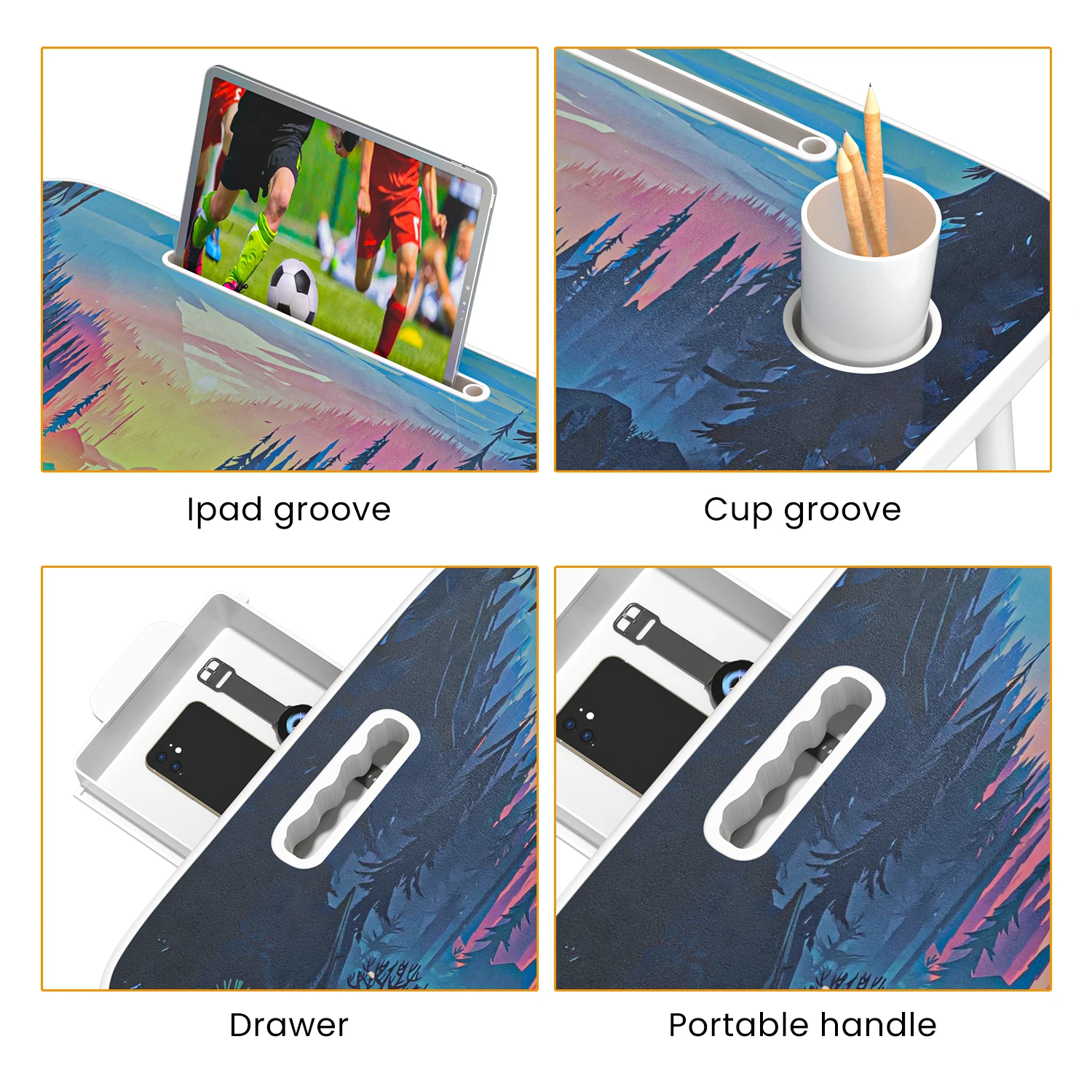 Extra-Large Multifunctional Folding Table, Portable Multi-Color Wooden Laptop Desk with Cup Holder, Ideal for Work and Reading