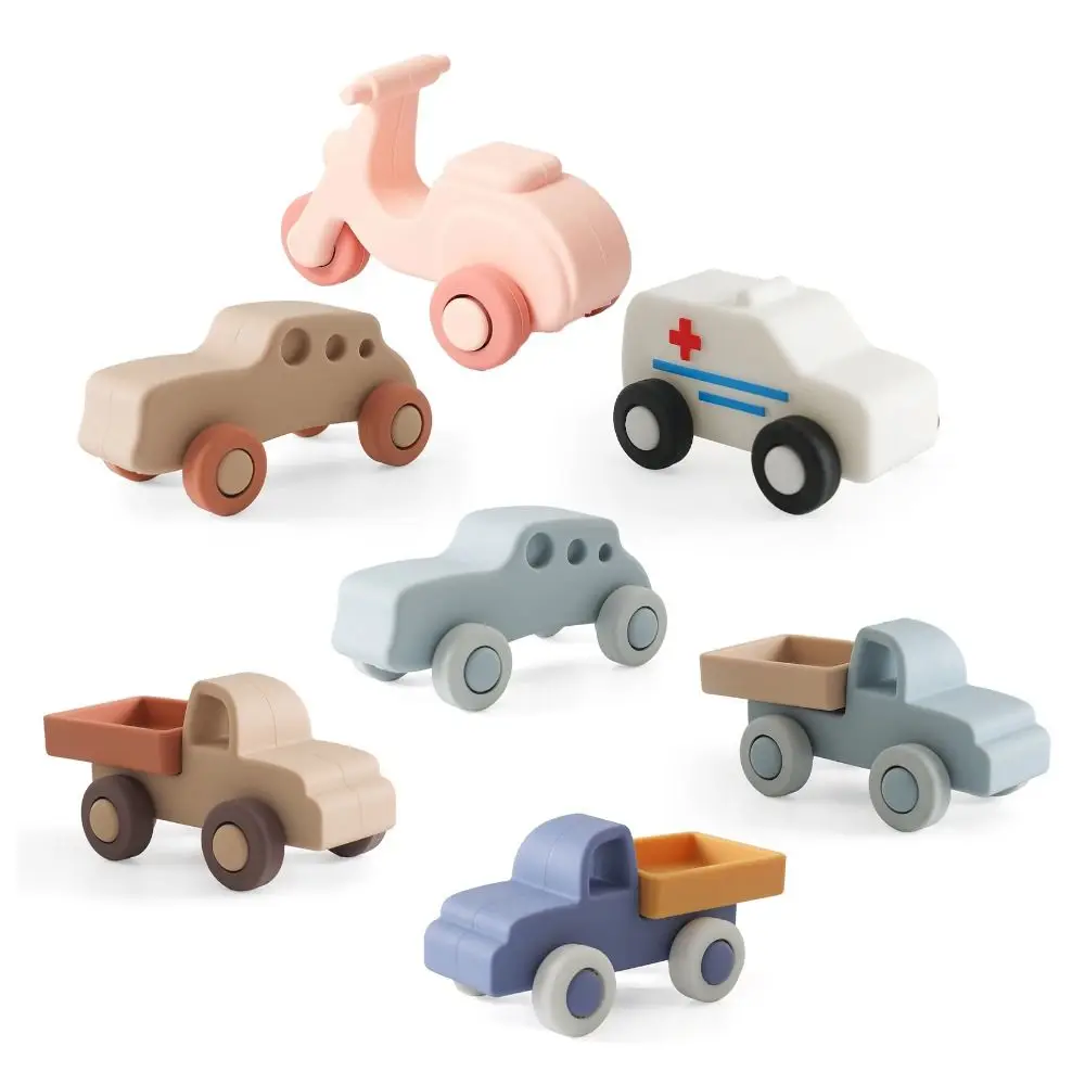 Nieuwe cartoon siliconen auto BPA-vrij zacht automodel educatieve veiligheid Montessori
