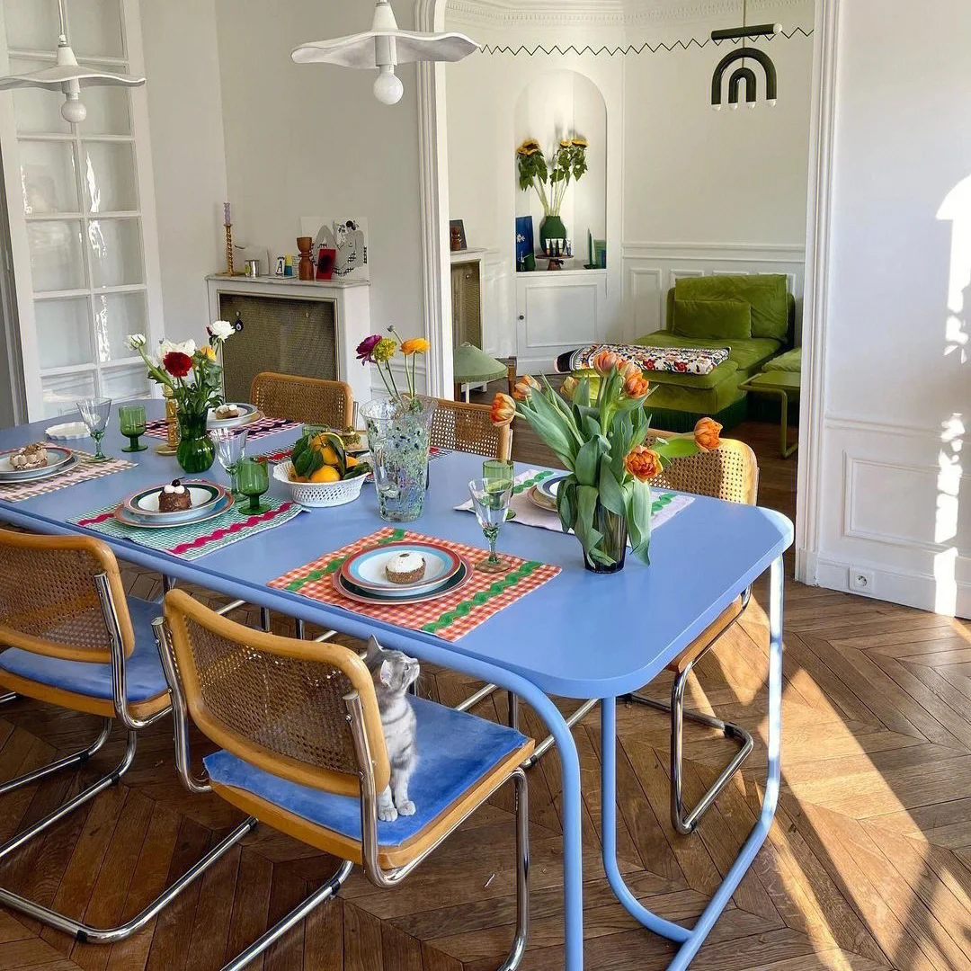 Nordic simple dining table, sky blue high value, small apartment rectangular family dining table