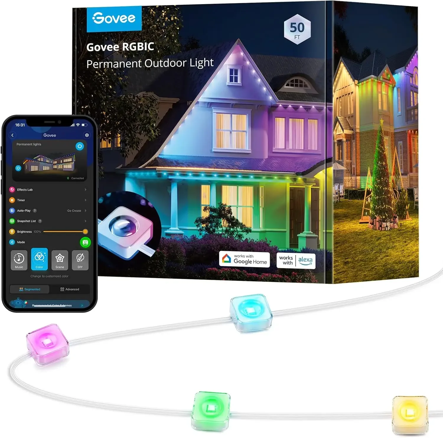 

Permanent Outdoor Lights, Smart RGBIC Outdoor Lights with 75 Scene Modes, 50ft with 36 LED Eaves Lights, IP67 Waterproof,