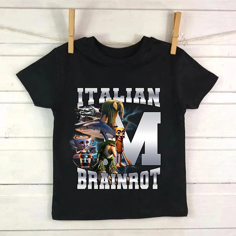 อิตาเลี่ยน Brainrot เด็กฤดูร้อนผ้าฝ้าย TEE Tung Tung Tung Sahur เสื้อยืดแขนสั้นเสื้อผ้าเด็ก Meme ตลกน่ารัก TOP ของขวัญ