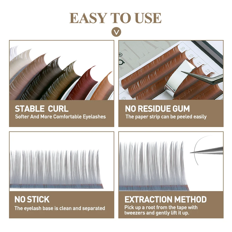 ساكوراهانا براون دبليو شكل السيارات المزهرة المشجعين مسبقة الصنع مختلط اللون الطبيعي لينة ضوء رمش ملحقات الرموش الفردية