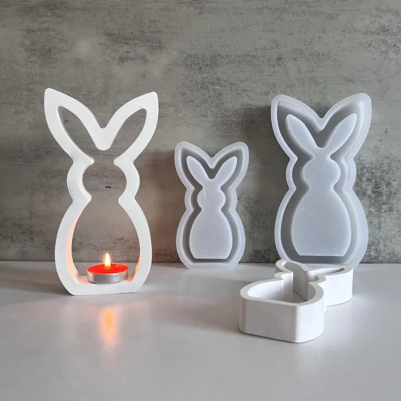 Easter Ornament Hollow Bunny Candle Mold Cute Rabbit Shape Plaster Decoration Molds Easter Rabbit Candle Holder Plaster Mold