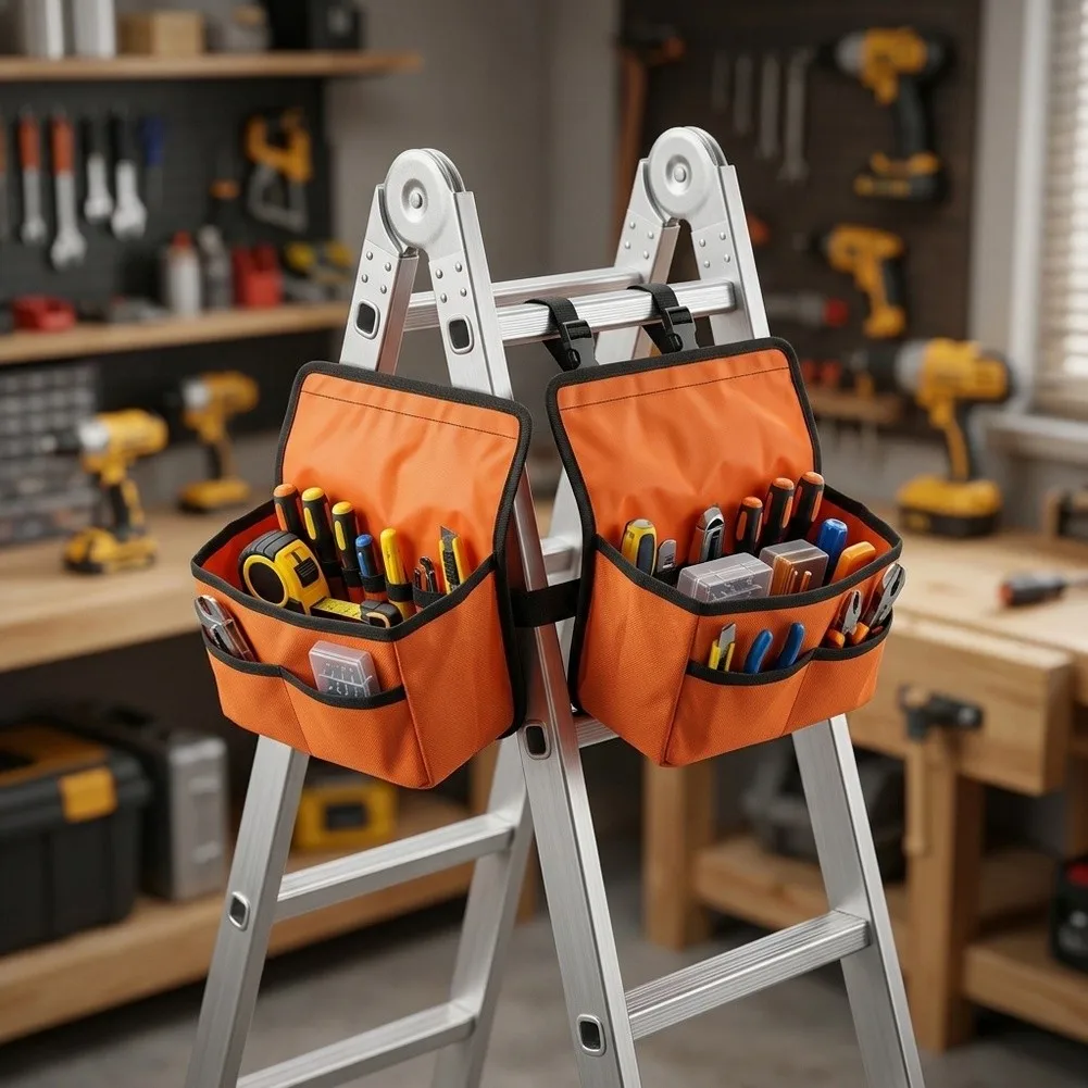 Ladder Tool Bags 2pcs for Telescopic Ladders Providing Convenient Tool Storage and Easy Installation Without Extra Effort