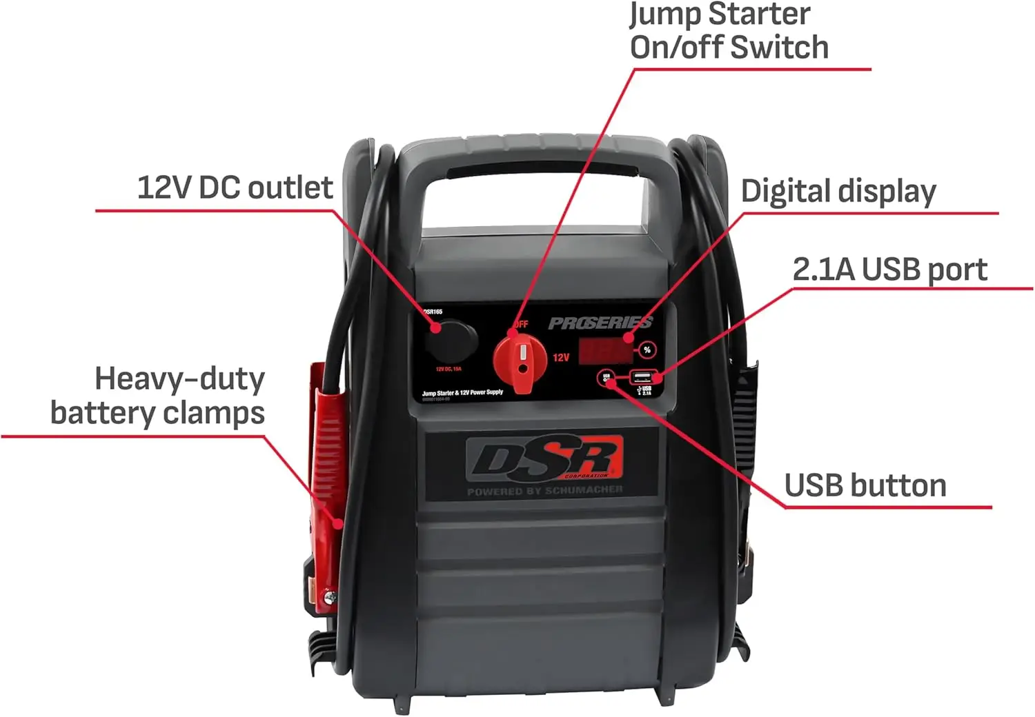 DSR ProSeries DSR165 Jump Starter and Portable Power Station for Car, SUV, Truck, and Boat Batteries, 2200 Peak Amps